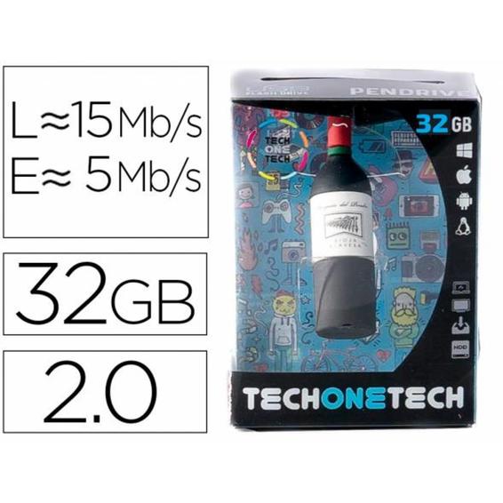 Memoria usb tech on tech botella vino marques del pendrive 32 gb