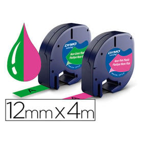 Cinta dymo letratag 12 mm x 4 m pack de 2 unidades rosa neon/verde neon