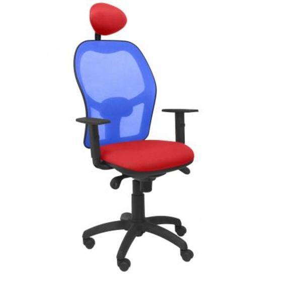 Silla Jorquera malla azul asiento bali rojo con cabecero fijo