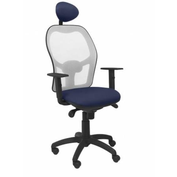 Silla Jorquera malla gris asiento bali azul marino con cabecero fijo