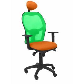 Silla Jorquera malla verde asiento bali naranja con cabecero fijo