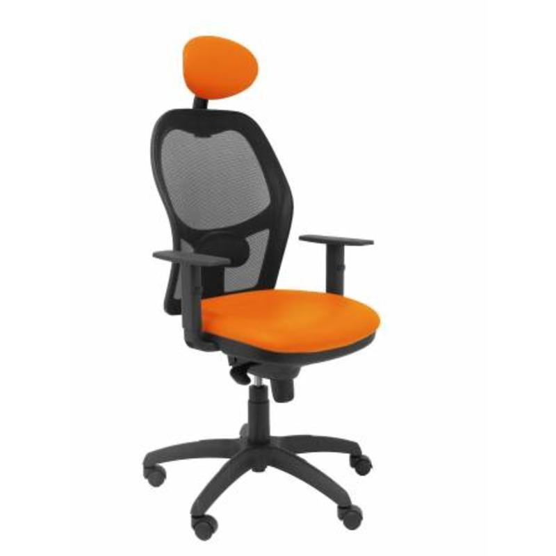 Silla Jorquera malla negra asiento similpiel naranja con cabecero fijo