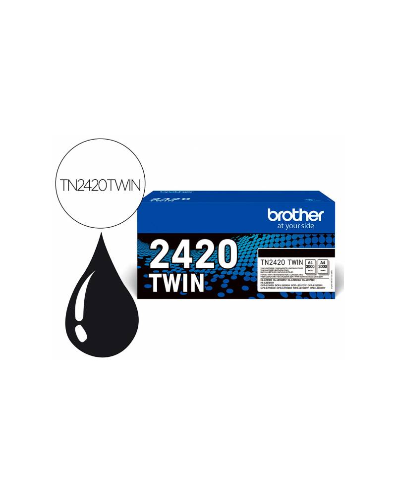 Toner brother tn2420twin para dcp-l2510/ 2530 / 2550 / hl-l2375 negro 3000 paginas pack 2 unidades