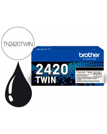 Toner brother tn2420twin para dcp-l2510/ 2530 / 2550 / hl-l2375 negro 3000 paginas pack 2 unidades