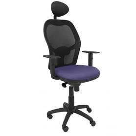 Silla Jorquera malla negra asiento bali azul claro con cabecero fijo