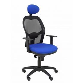 Silla Jorquera malla negra asiento bali azul con cabecero fijo