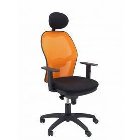Silla Jorquera malla naranja asiento bali negro con cabecero fijo