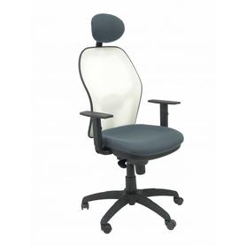 Silla Jorquera malla blanca asiento bali gris oscuro con cabecero fijo