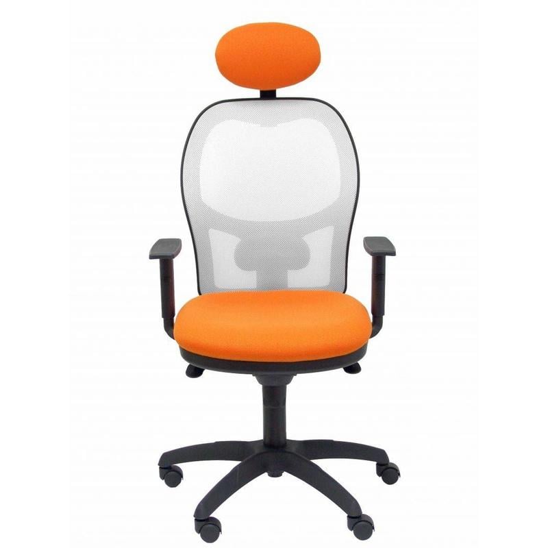 Silla Jorquera malla blanca asiento bali naranja con cabecero fijo