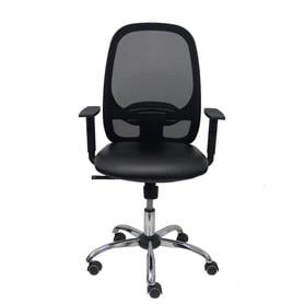 Silla Cilanco negra malla negra asiento similpiel negro brazo regulable base cromada