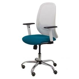 Silla Cilanco blanca malla blanca asiento bali verde brazo regulable base cromada ruedas de parqué