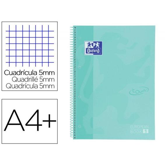 Cuaderno espiral oxford ebook 1 school touch te din a4+ 80 hojas cuadro 5 mm con margen mint pastel