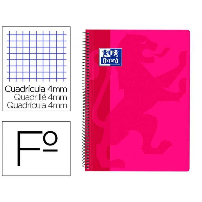 Cuaderno espiral oxford school classic tapa polipropileno folio 80 h cuadro 4 mm con margen fucsia